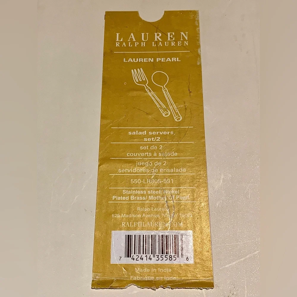 RALPH LAUREN PEARL SALAD SERVERS SET NEW STAINLESS STEEL FORK SPOON